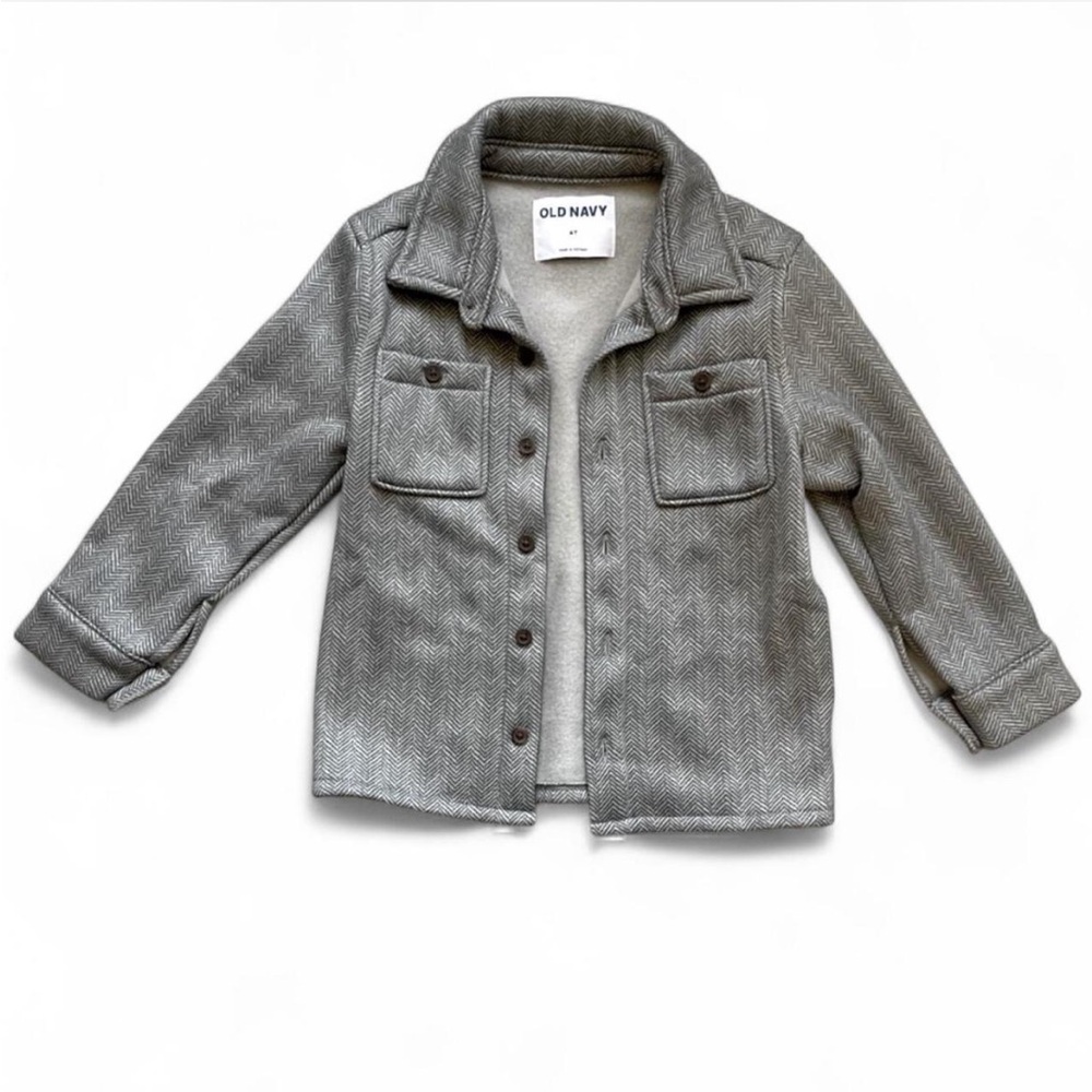 NWOT Old Navy Gray Herringbone Sweater Fleece Utility Shacket